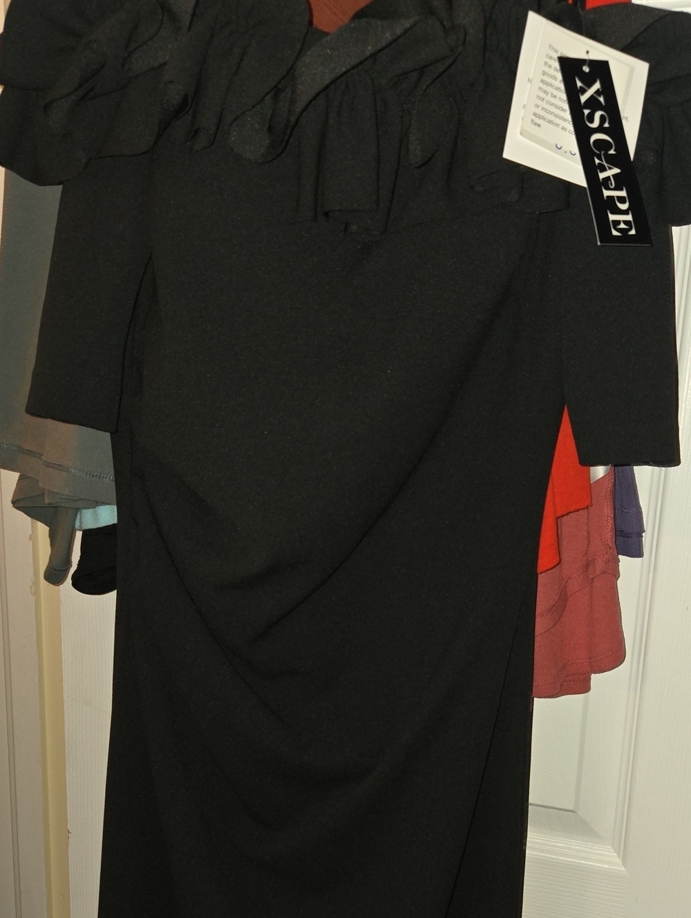 Xscape Black One-Shoulder Ruffle Dress